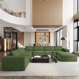 Dprodo Corduroy Modular Sofa, 6-Seater Corner Couch, 25V9 in Green - thumbnail 8