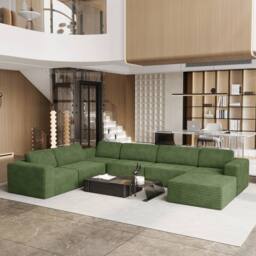 Dprodo Corduroy Modular Sofa, 6-Seater Corner Couch, 25V9 in Green - thumbnail 1