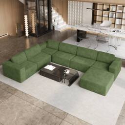 Dprodo Corduroy Modular Sofa, 6-Seater Corner Couch, 25V9 in Green - thumbnail 9