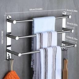 Havendro 3 Tier Wall Mounted Towel Rail 60cm Stainless Steel in Silver - thumbnail 2