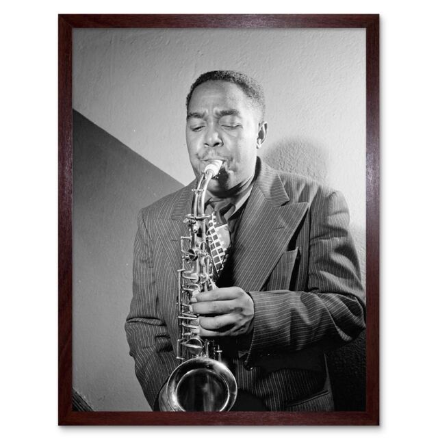 Artery8 Wall Art Print Vintage Black & White Photograph Portrait Saxophone Jazz Player Music Legend Bird Charlie Parker Art Framed - image 1