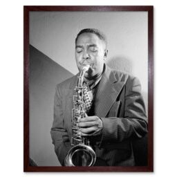Artery8 Wall Art Print Vintage Black & White Photograph Portrait Saxophone Jazz Player Music Legend Bird Charlie Parker Art Framed - thumbnail 1
