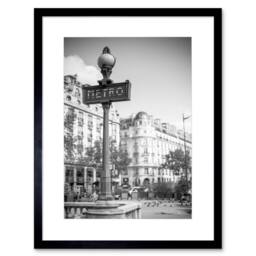 "Artery8 Landmark Retro Metro Sign Paris France Black White Framed Art Print in Grey - Size: W12"" x H16""" - thumbnail 1