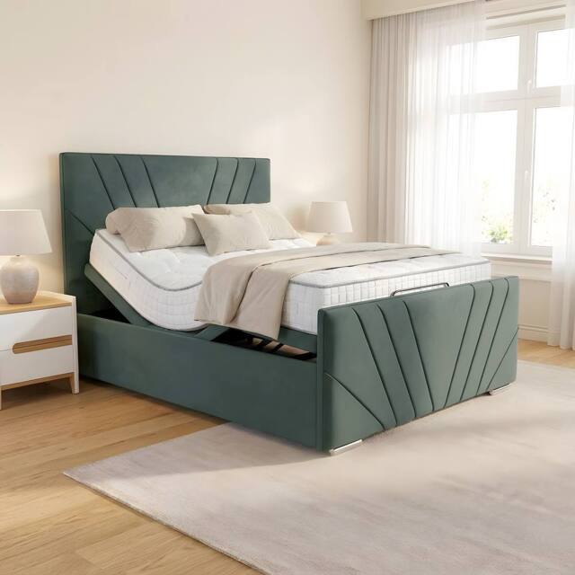 PARADISE BEDS LTD The Miami Electric Adjustable Mobility Bed with Mattress & Headboard in Dark Green - Size: Double - image 1
