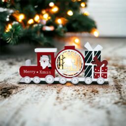 Xmas Haus Festive Light Up LED Wood Train in Red