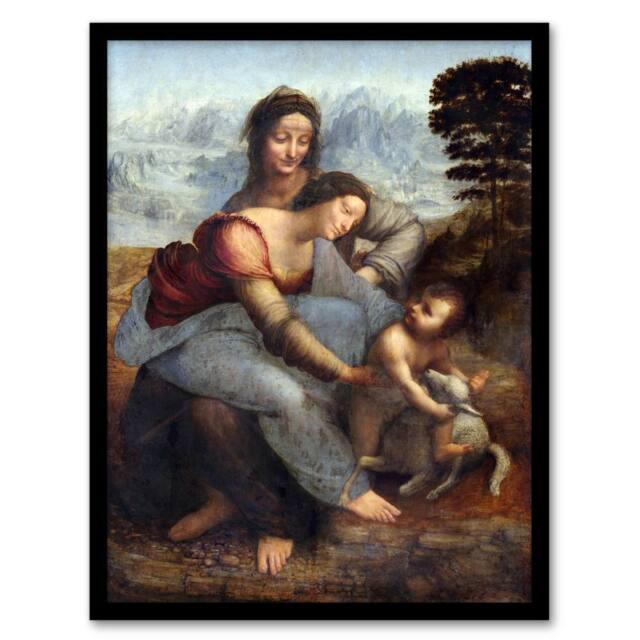 "Artery8 Virgin & Child Saint Anne da Vinci Vintage Framed Wall Art Print in Brown - Size: W12"" x H16""" - image 1