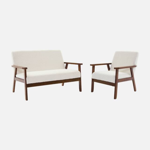 sweeek Armchair & 2-seater Sofa In Hevea Wood in Cream - image 1