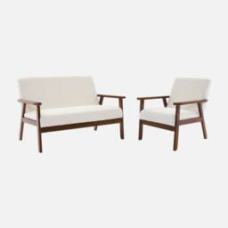 sweeek Armchair & 2-seater Sofa In Hevea Wood in Cream - thumbnail 1