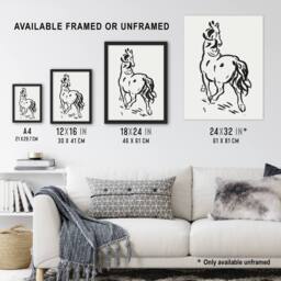 Artery8 Horse Black & White Ink Sketch Leo Gestel Framed Wall Art Print - Size: A4 - thumbnail 3