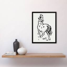 Artery8 Horse Black & White Ink Sketch Leo Gestel Framed Wall Art Print - Size: A4 - thumbnail 4