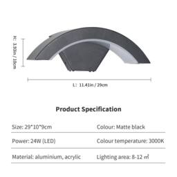 Pheashine Sleek U-Shaped Outdoor Wall Light Black 24W Warm Light 220V - thumbnail 5