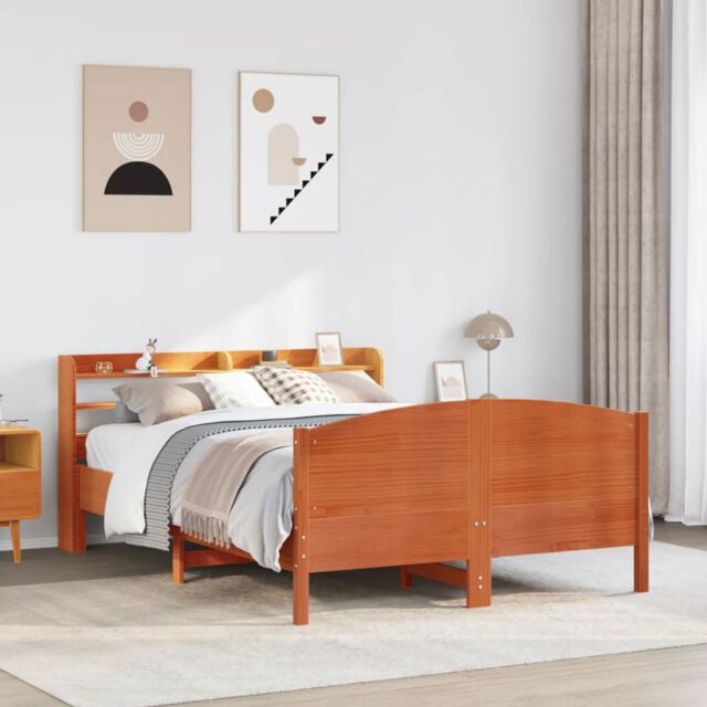 Berkfield Home Bed Frame without Mattress Wax Brown 135x190 cm Double Solid Wood Pine - image 1