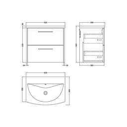 Balterley Winshill Contemporary 2 Drawer Wall Hung Vanity Basin Unit, 600mm in Grey - thumbnail 2