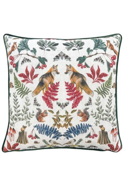 Evans Lichfield Mirrored Fox Watercolour Printed Piped Cushion in Dark Green - Size: 43 cm x 43 cm - image 1