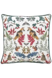 Evans Lichfield Mirrored Fox Watercolour Printed Piped Cushion in Dark Green - Size: 43 cm x 43 cm - thumbnail 1