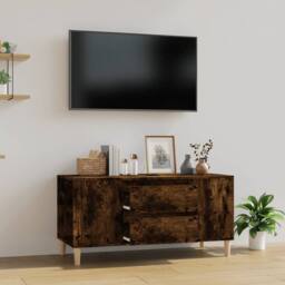 Berkfield Home TV Cabinet Smoked Oak 102x44.5x50 cm Engineered Wood in Brown - thumbnail 2