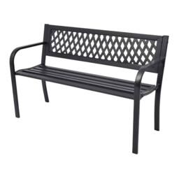 Home Source Black Metal Garden Bench Outdoor Seating with Lattice Backrest - thumbnail 5