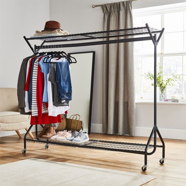 House of Home Clothing Rail Heavy Duty Hanging Clothes Shoe Hat Rack Shelves With Wheels 6ft x 5ft in Black - image 1