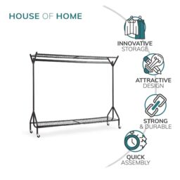 House of Home Clothing Rail Heavy Duty Hanging Clothes Shoe Hat Rack Shelves With Wheels 6ft x 5ft in Black - thumbnail 3