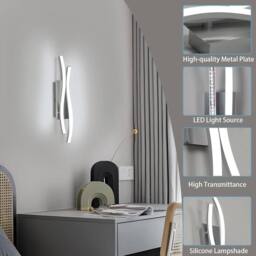COMELY Indoor Wall Lights, 14W Modern Aluminum Wall Lights, Silver, Cool White in Silver - thumbnail 7
