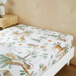 Happy Linen Company Fitted Sheet For Jungle Safari Animals Bedding Bed Linen in Ivory - Size: Double Fitted - thumbnail 1