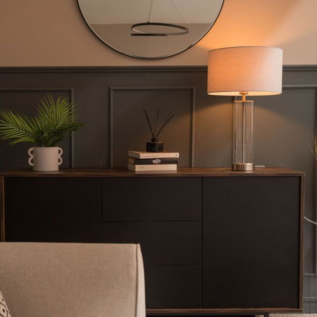 ValueLights Balan Glass & Matt Gold Table Lamp with Gold Metallic Inner Lamp Shade in Black - image 1