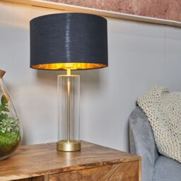 ValueLights Balan Glass & Matt Gold Table Lamp with Gold Metallic Inner Lamp Shade in Black - thumbnail 3
