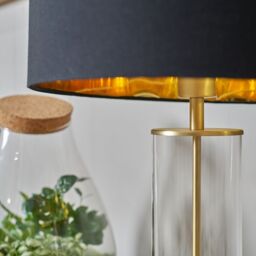 ValueLights Balan Glass & Matt Gold Table Lamp with Gold Metallic Inner Lamp Shade in Black - thumbnail 4