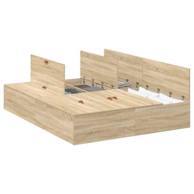 Berkfield Home Modern Bed with Storage Sonoma oak Engineered wood 140 x 200 cm Sturdy in Light Oak - image 1