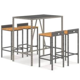 Berkfield Home 5 Piece Garden Bar Set Grey Poly Rattan& Solid Wood Acacia - thumbnail 2