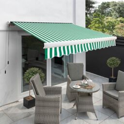Primrose Awnings Retractable Sun Canopy Manual Full Cassette Patio Awning 4.5m x 3.0m in Light Green - thumbnail 1
