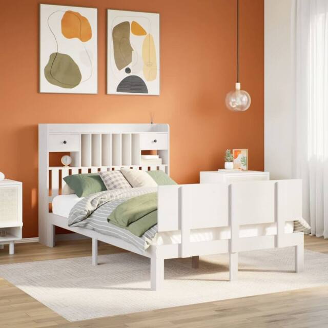 Berkfield Home Bookcase Bed without Mattress White 135x190 cm Double Solid Wood Pine - image 1