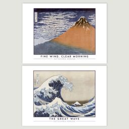Artery8 Wall Art Print Classic Paintings Hokusai Mount Fuji Great Wave Amida Falls Rainstorm Summit Fine Wind Clear Morning A4 Poster Pack of 4 Wall - thumbnail 2