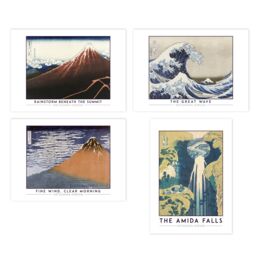 Artery8 Wall Art Print Classic Paintings Hokusai Mount Fuji Great Wave Amida Falls Rainstorm Summit Fine Wind Clear Morning A4 Poster Pack of 4 Wall - thumbnail 1