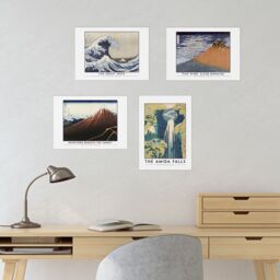 Artery8 Wall Art Print Classic Paintings Hokusai Mount Fuji Great Wave Amida Falls Rainstorm Summit Fine Wind Clear Morning A4 Poster Pack of 4 Wall - thumbnail 4