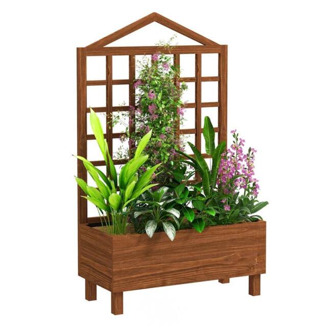 SPETLEK Brown Wooden Planter Box with Trellis Outdoor - Size: 1.25kg - image 1