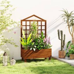 SPETLEK Brown Wooden Planter Box with Trellis Outdoor - Size: 1.25kg - thumbnail 3