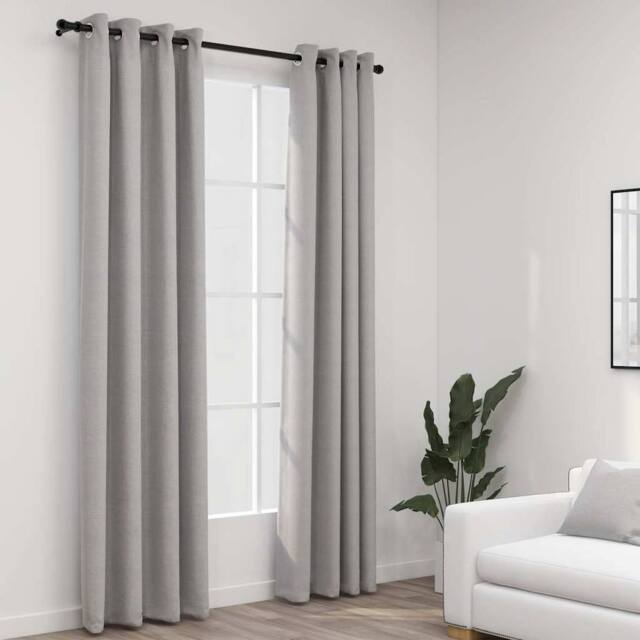 Berkfield Home Linen-Look Blackout Curtains with Grommets 2pcs Grey 140x225cm - Size: 140x225 cm - image 1