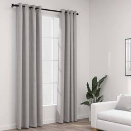 Berkfield Home Linen-Look Blackout Curtains with Grommets 2pcs Grey 140x225cm - Size: 140x225 cm