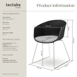 tectake Dining Chair Logart Set Of 4 - Black/Chrome in Black - Size: 4 Pack - thumbnail 6