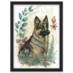 Artery8 German Shepherd Dog with a Leaf Collar Spring Field Boho Pastel Watercolour Illustration Artwork Framed Wall Art Print A4 in Black - thumbnail 1
