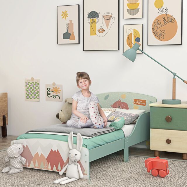 ZONEKIZ Toddler Bed Frame, Kids Bedroom Furniture for Ages 3-6 Years in Green - image 1