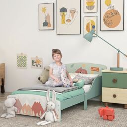 ZONEKIZ Toddler Bed Frame, Kids Bedroom Furniture for Ages 3-6 Years in Green - thumbnail 1