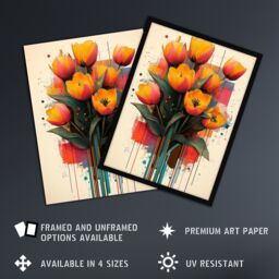 "Artery8 Tulip Bouquet Modern Floral Abstract Painting Wall Art Print in Orange - Size: W18"" x H24""" - thumbnail 2