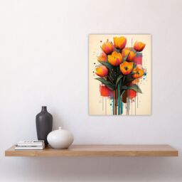 "Artery8 Tulip Bouquet Modern Floral Abstract Painting Wall Art Print in Orange - Size: W18"" x H24""" - thumbnail 4