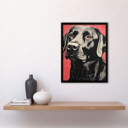 Artery8 Wall Art Print Black Lab Labrador Dog Portrait On Coral Backdrop Lino Risograph Riso Art Framed - Size: A4 - thumbnail 4