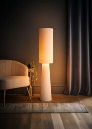 ValueLights Ash Midi Full Fabric Boucle Floor Lamp with LED Bulb in Cream - thumbnail 2