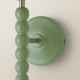 ValueLights Bobbins Pair of Green Wall Lights & Linen Trim Lamp Shades & Bulbs in Pale Pink - thumbnail 5