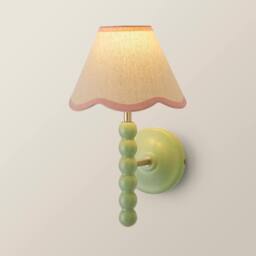 ValueLights Bobbins Pair of Green Wall Lights & Linen Trim Lamp Shades & Bulbs in Pale Pink - thumbnail 6
