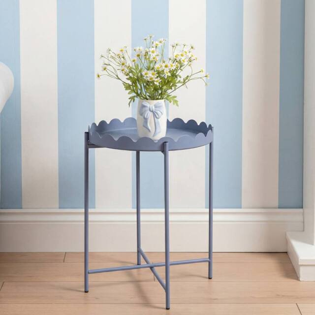 OHS Scallop Edge Coffee Table Decorative Side Table with Metal Frame in Blue - image 1